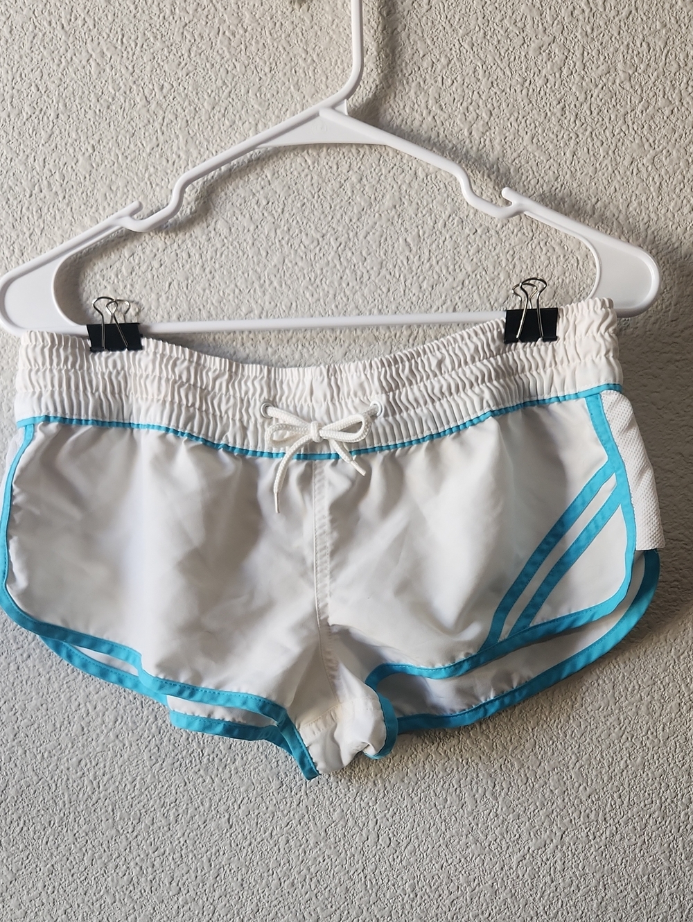 No Boundaries White Athletic Shorts with Turquoise Trim
